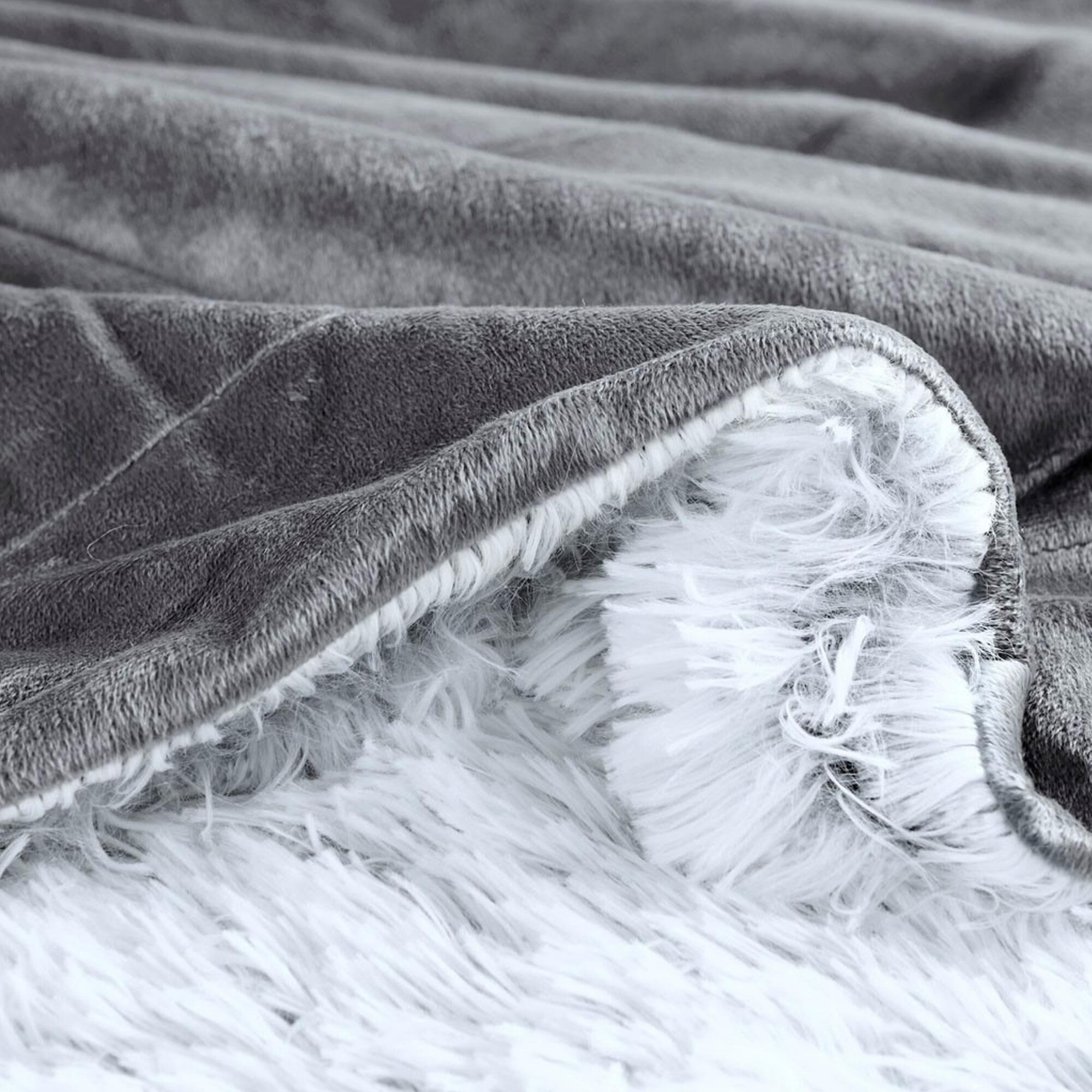 Large grey faux fur throw deals