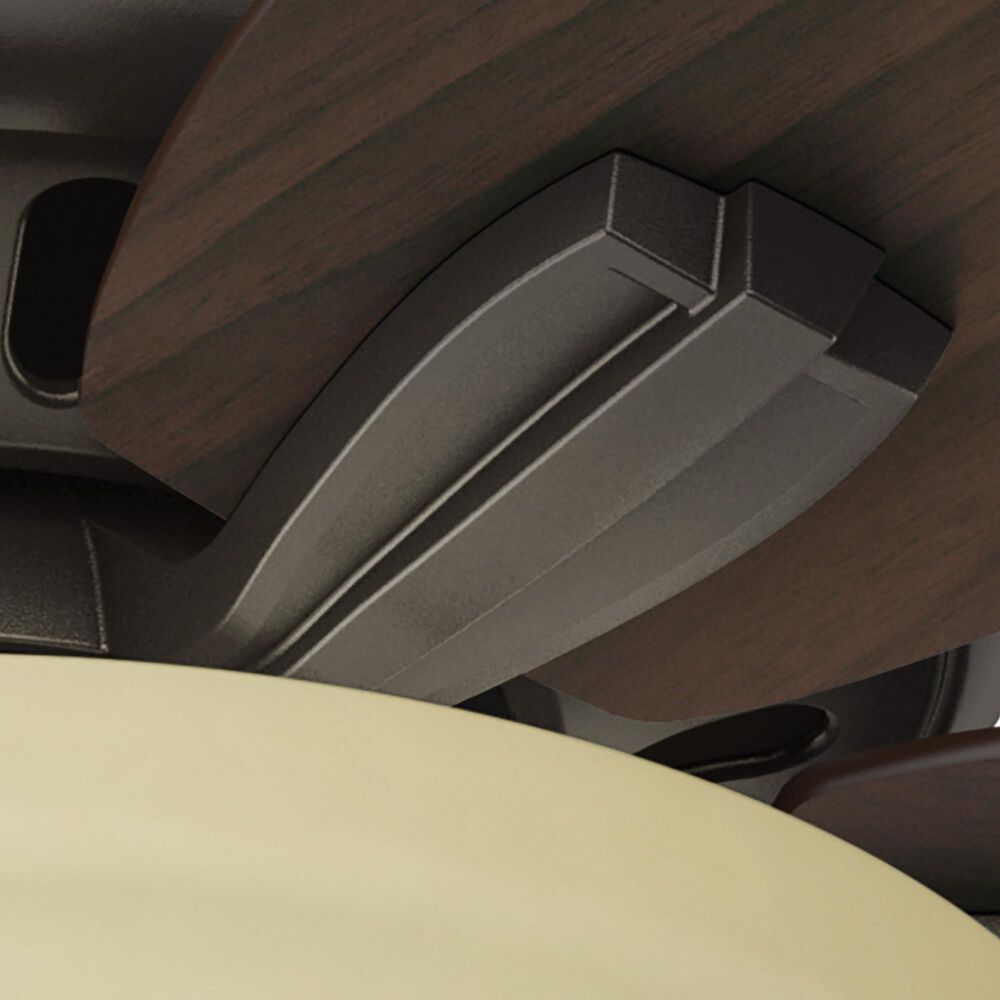 Hunter Newsome Low Profile 42&quot; Ceiling Fan with Frosted Amber Lights in Premier Bronze, , large