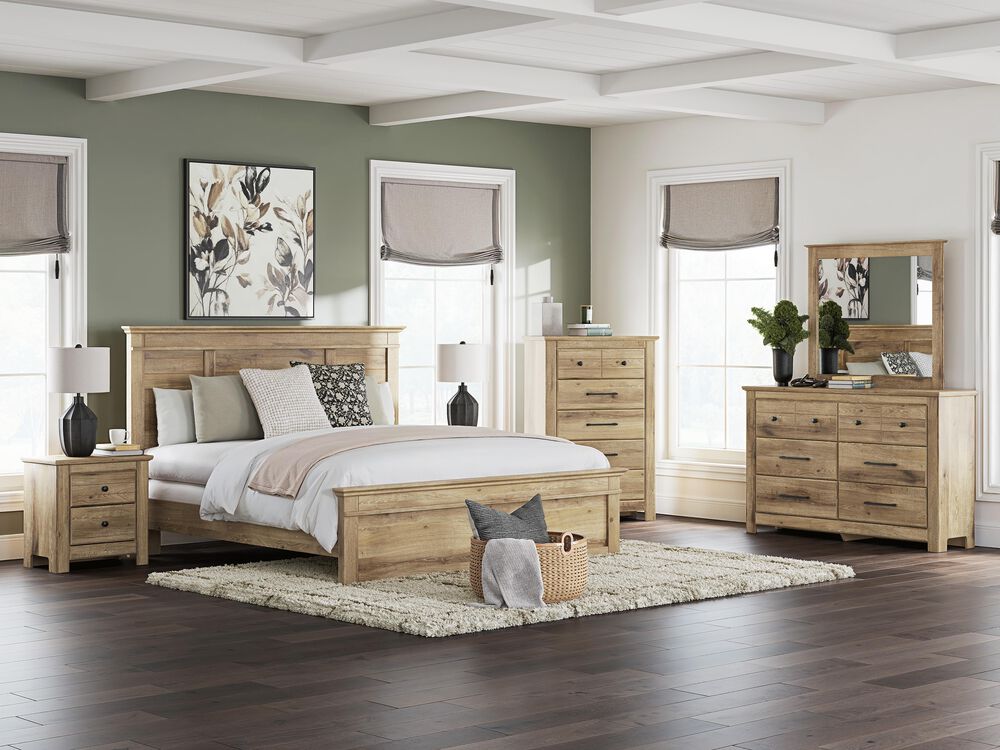 Ashley Makidern 4-Piece King Panel Bedroom Set in Natural Brown, , large