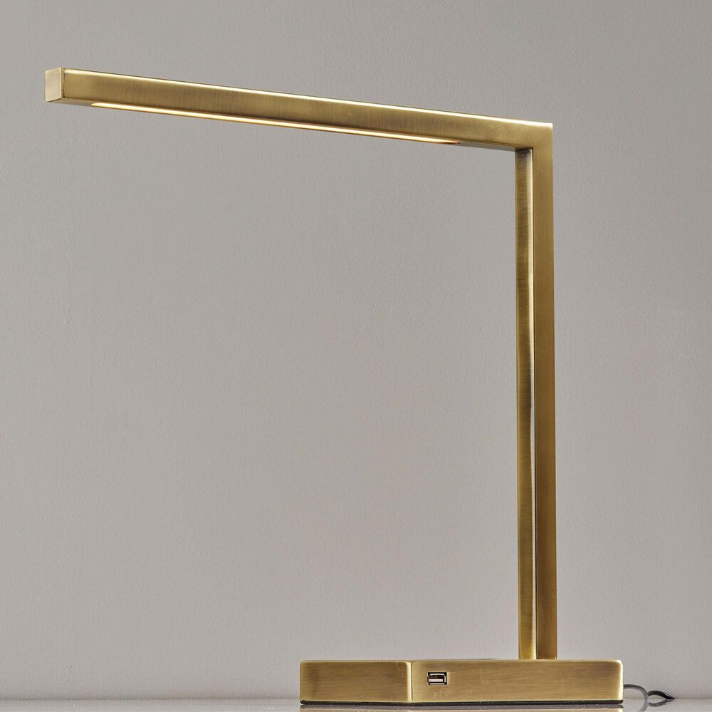 Adesso Aidan Charging Desk Lamp in Antique Brass, , large
