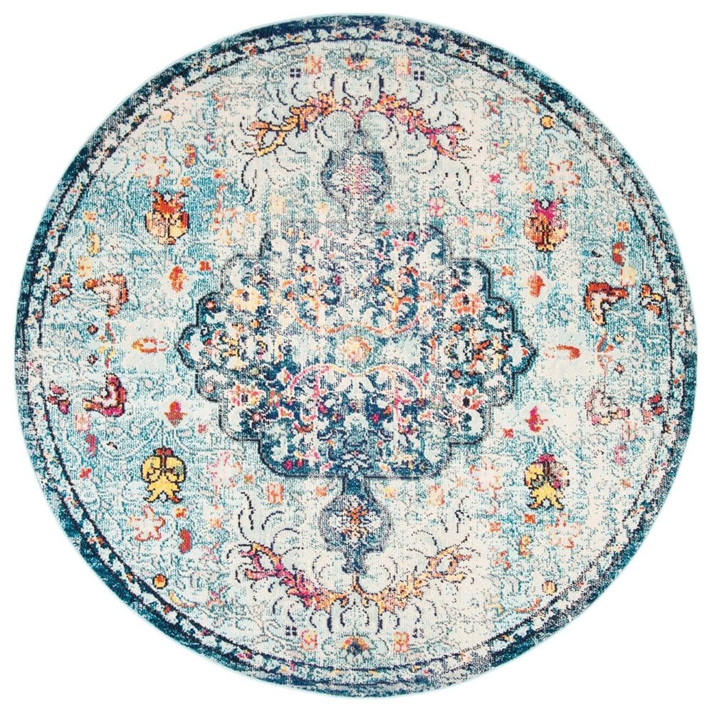 Safavieh Madison MAD447K 5" Round Navy and Light Blue Area Rug, , large
