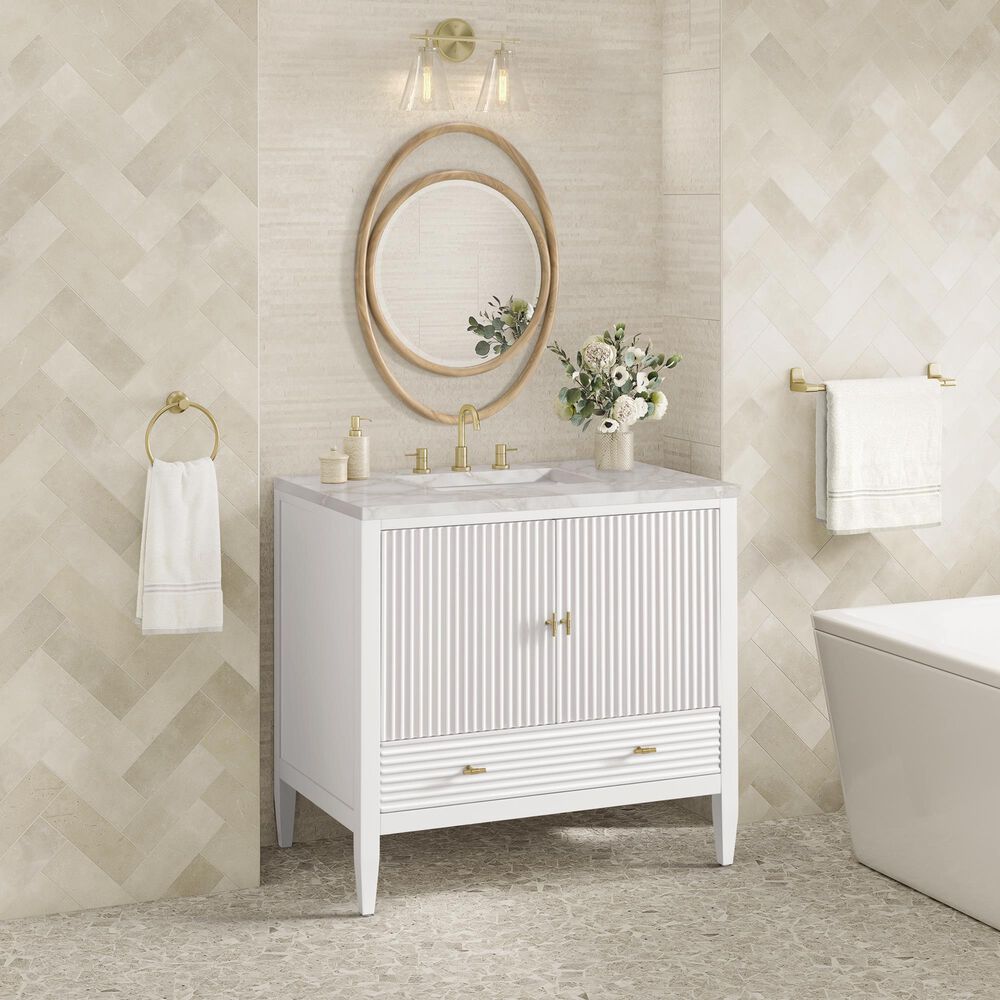 James Martin Vanities Myrrin 36&quot; Vanity in Bright White with 3 cm Victorian Silver Quartz Top, , large