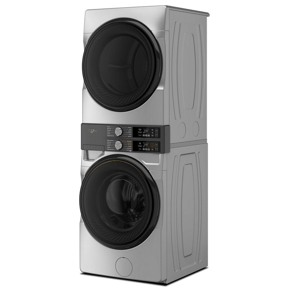 Whirlpool 4.5 Cu. Ft. Smart Front Load Washer and 7.4 Cu. Ft. Electric Dryer Stack Laundry in Radiant Silver, , large