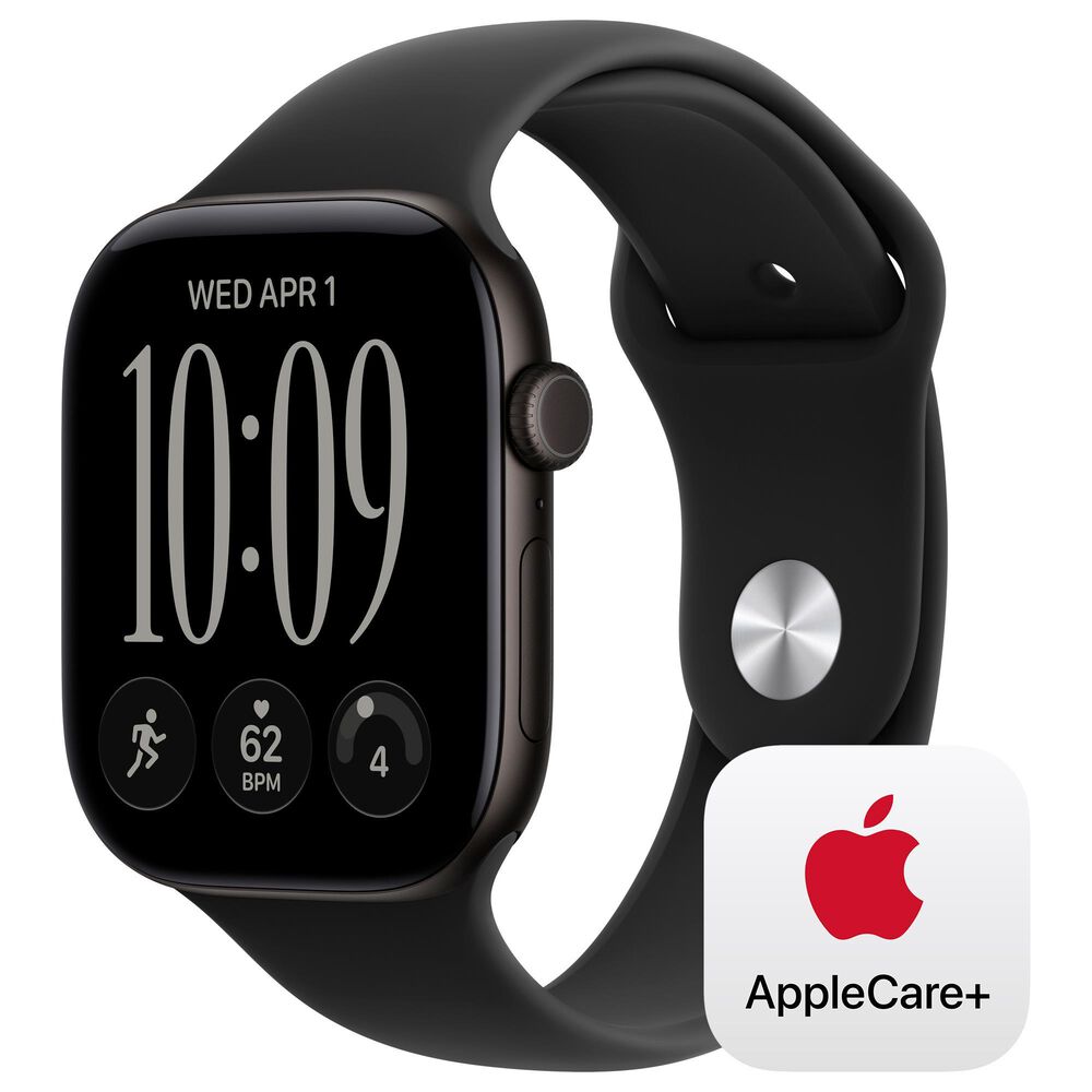 Apple Watch Series 12 (GPS) 46mm Black Aluminum Case with Black Sport Band - M/L and 2-Year AppleCare+, , large