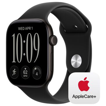 Apple Watch Series 12 (GPS) 46mm Black Aluminum Case with Black Sport Band - M/L and 2-Year AppleCare+, , large