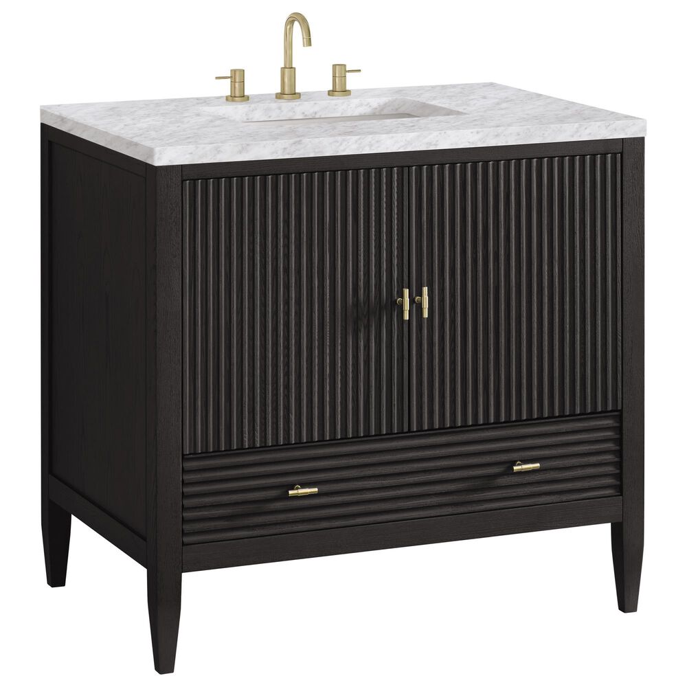 James Martin Vanities Myrrin 36" Vanity in Carbon Oak with 3 cm Carrara White Marble Top, , large