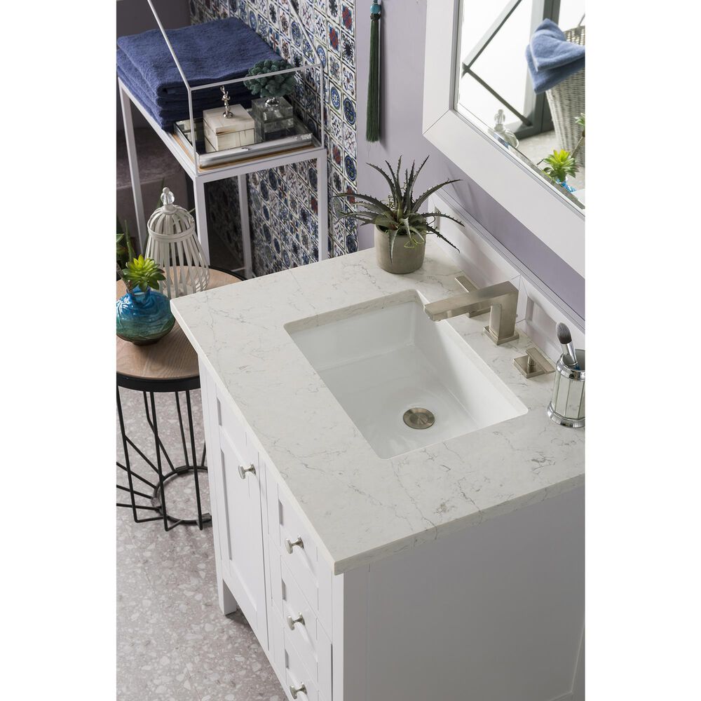 James Martin Vanities Palisades 30&quot; Single Bathroom Vanity in Bright White with 3 cm Eternal Jasmine Pearl Quartz Top and Rectangular Sink, , large