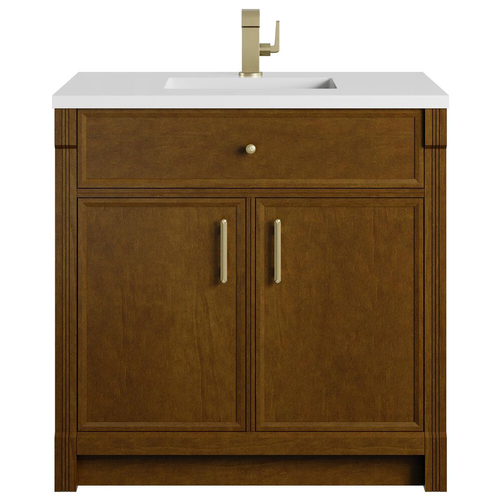 James Martin Bellshire 36" Single Bathroom Vanity in Honey Oak with Single Hole 3 cm White Zeus Silestone Top and Rectangular Sink, , large