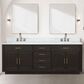 Lexora Home Abbey 84" Double Bathroom Vanity in Brown Oak with 2 cm White Carrara Marble Top and Rectangular Sinks, , large