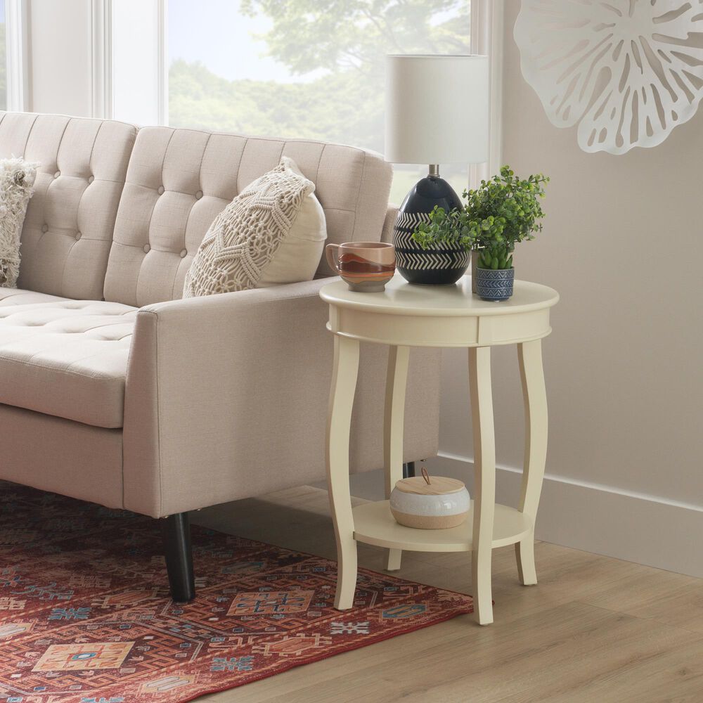 Linon Home Decor Aura Round Side Table in Off White, , large