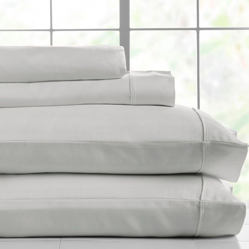 HN International Herringbone Queen Sheet Set in Silver Cloud, , large