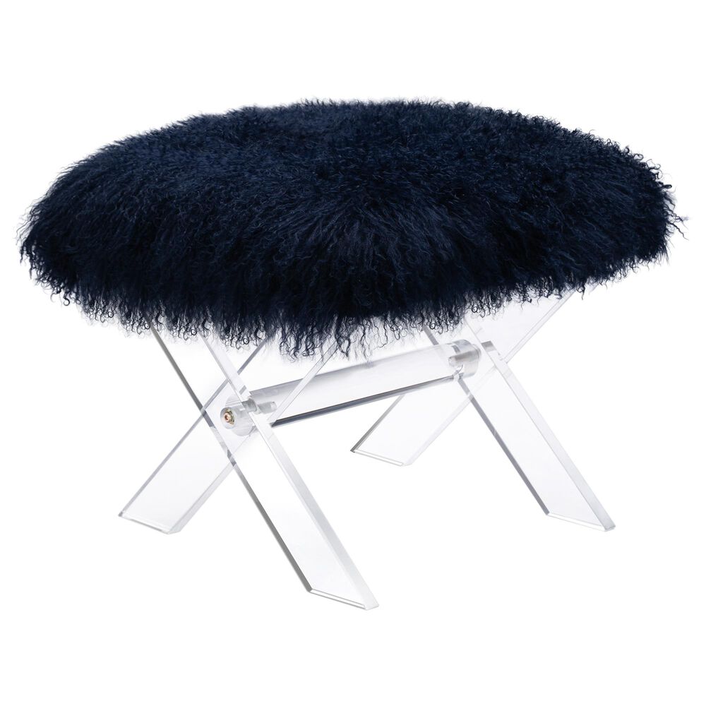 Safavieh Coraline Ottoman in Navy Sheepskin, , large
