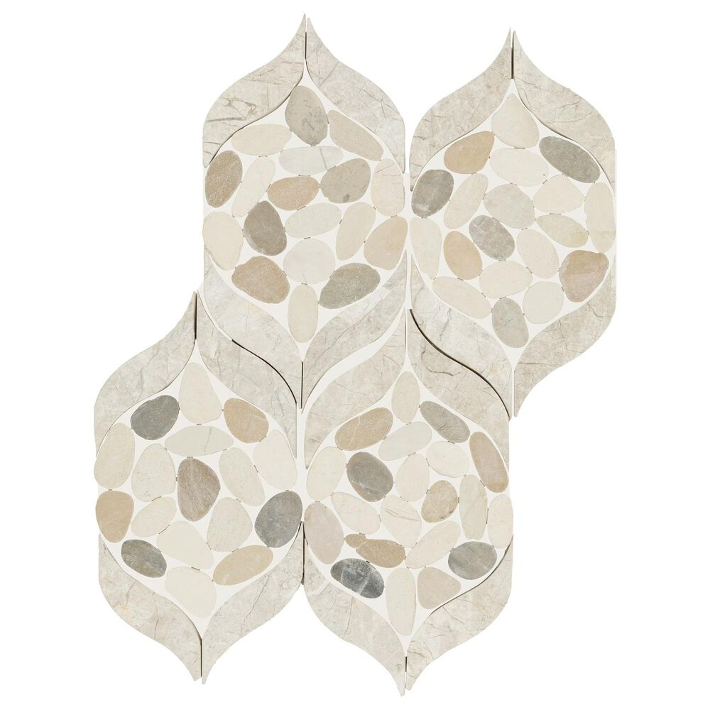 Dal-Tile Pebble Oasis Seashell 15" x 12" Petal Natural Stone Mosaic Sheet, , large