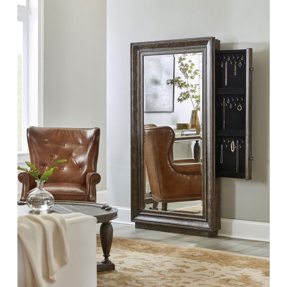 Hooker Furniture Traditions Floor Mirror with Hidden Jewelry Storage in Rich Brown and Grey, , large
