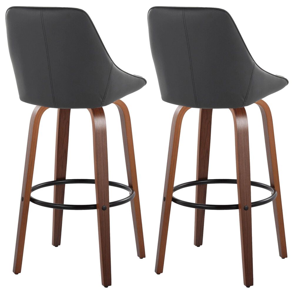 LumiSource Diana 30" Swivel Barstool with Black Faux Leather Upholstery in Walnut and Black (Set of 2), , large