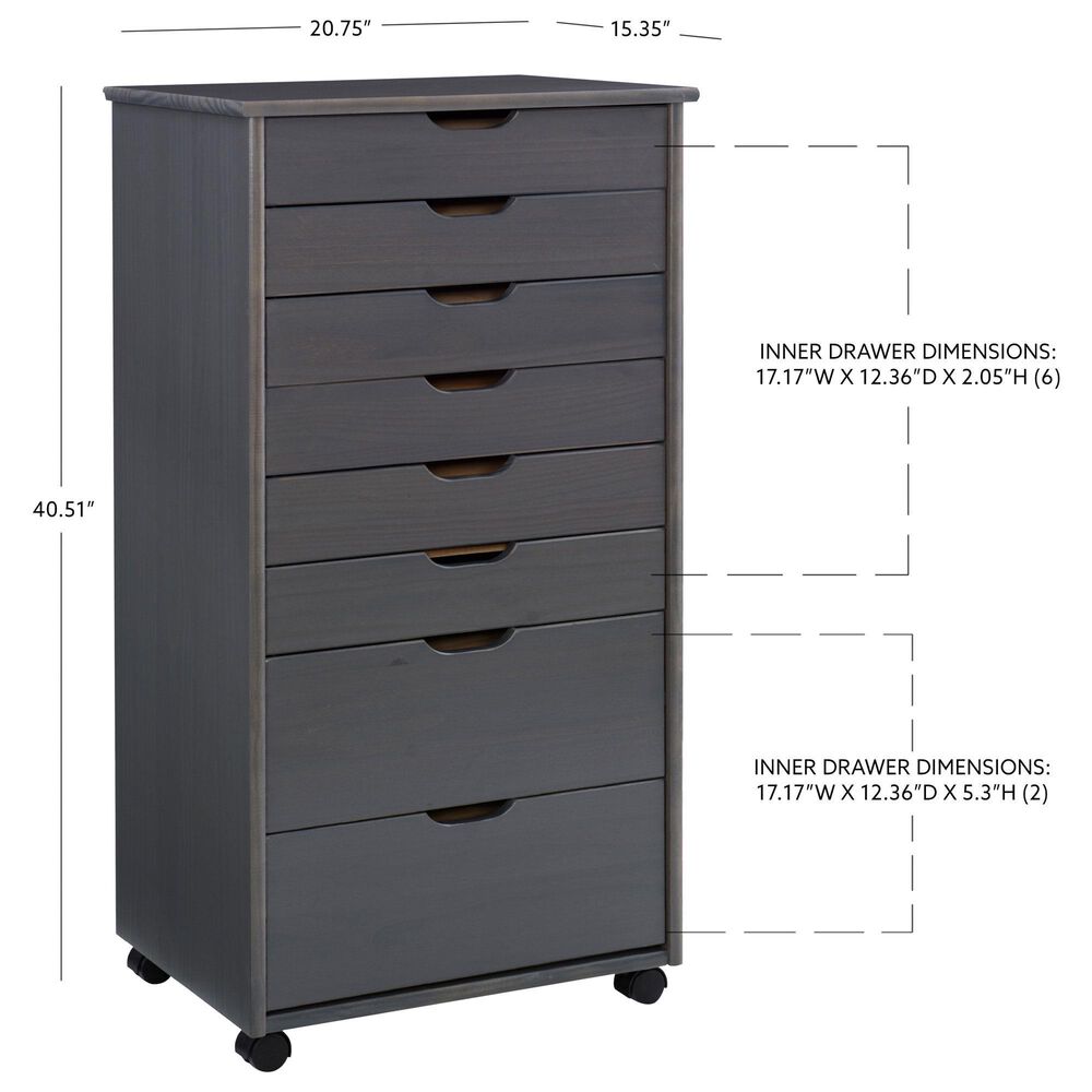 Linon Home Decor Cary 8-Drawer Rolling Cart in Grey, , large