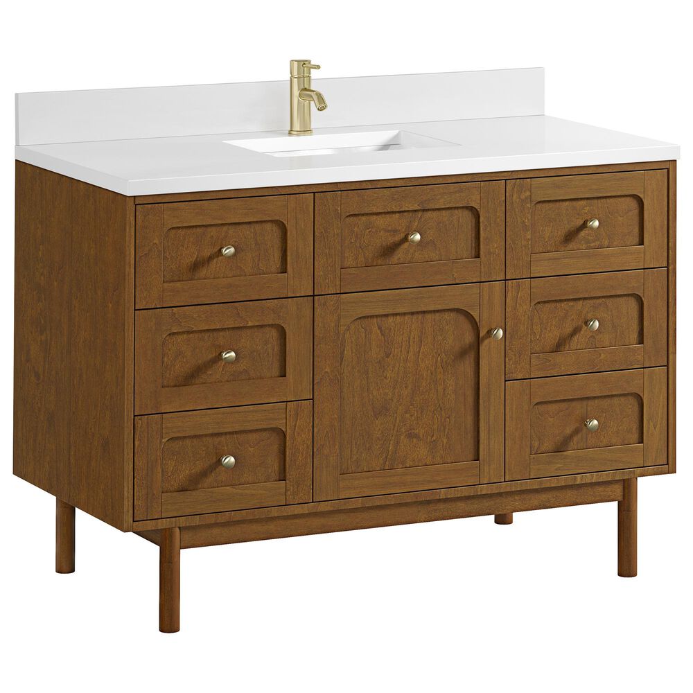 James Martin Laurent 48" Single Bathroom Vanity in Honey Oak with Single Hole 3 cm White Zeus Silestone Top and Rectangular Sink, , large