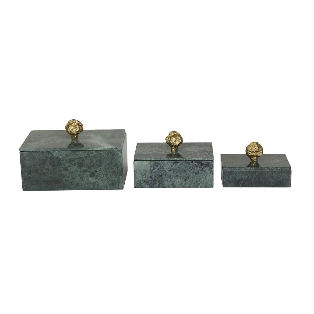 Maple and Jade 3-Piece Decorative Box Set in Vibrant Green, Smoky Gray and Gold, , large