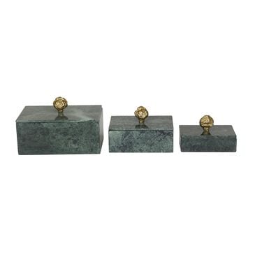 Maple and Jade 3-Piece Decorative Box Set in Vibrant Green, Smoky Gray and Gold, , large