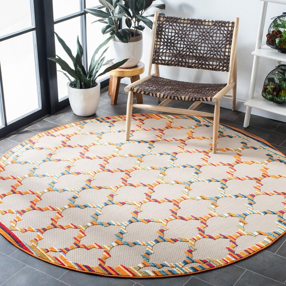 Safavieh Cabana CBN333A 6&#39;7&quot; Round Ivory and Orange Indoor/Outdoor Area Performance Rug, , large