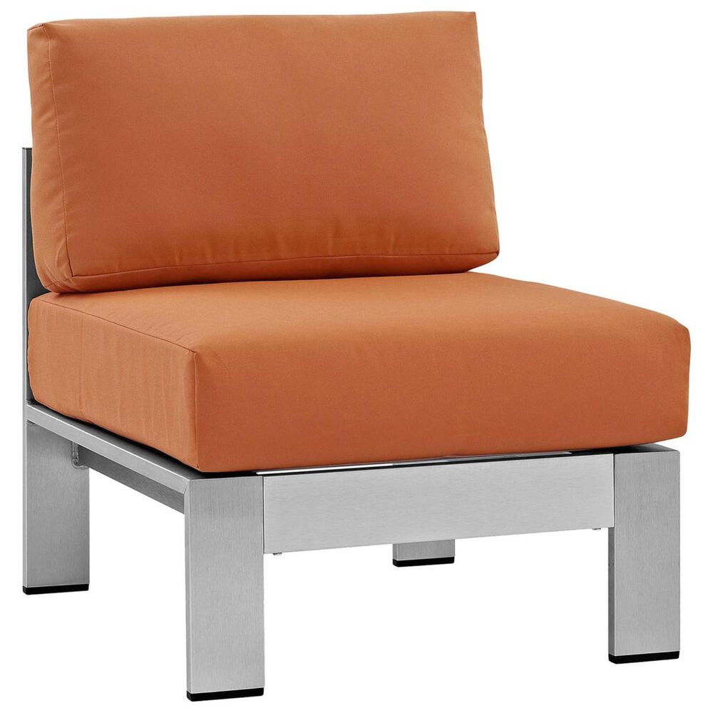 Modway Shore Armless Outdoor Patio Aluminum Chair in Silver and Orange, , large