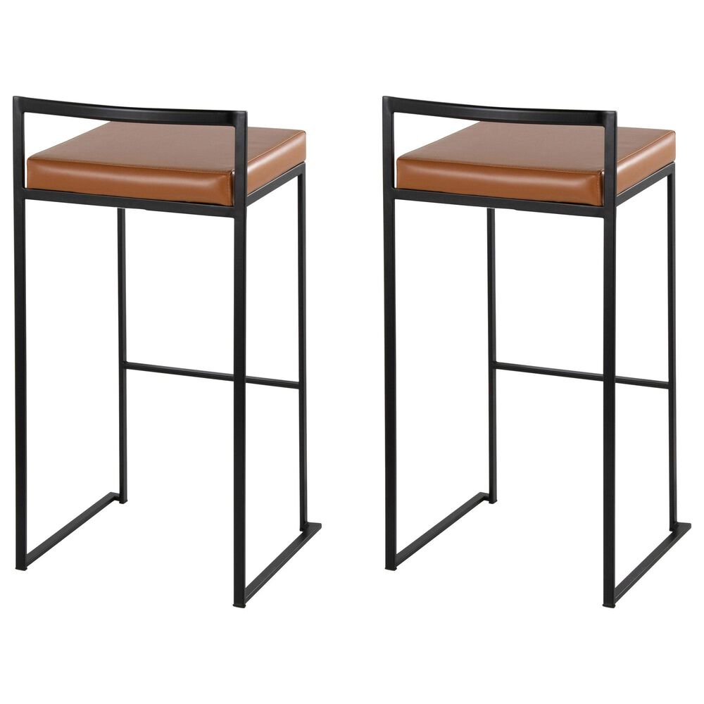 Lumisource Fuji Stackable Barstool with Camel Faux Leather Cushion in Black &#40;Set of 2&#41;, , large