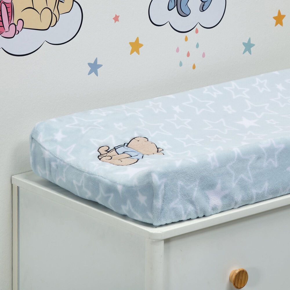 Lambs and Ivy Starlight Pooh Changing Pad Cover in Blue, Brown and Yellow, , large