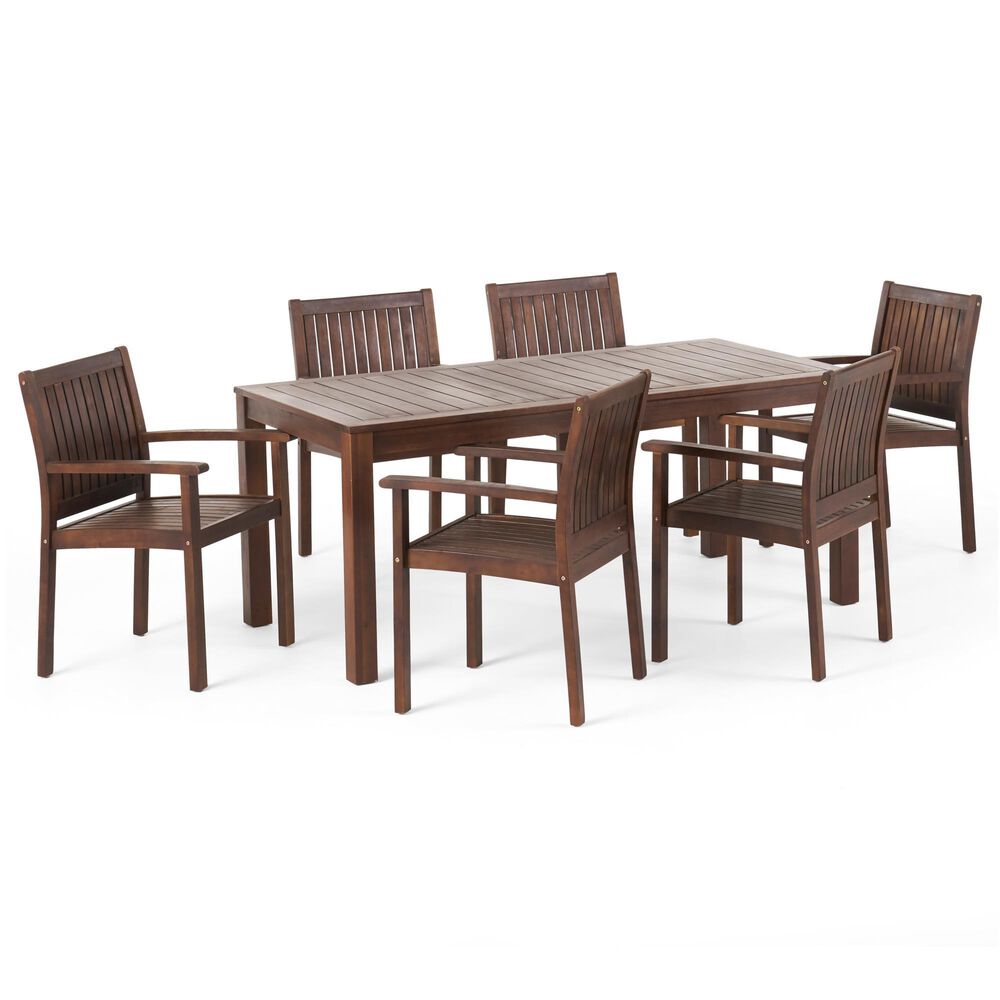 Noble House Fallon 7-Piece Patio Dining Set in Dark Brown, , large