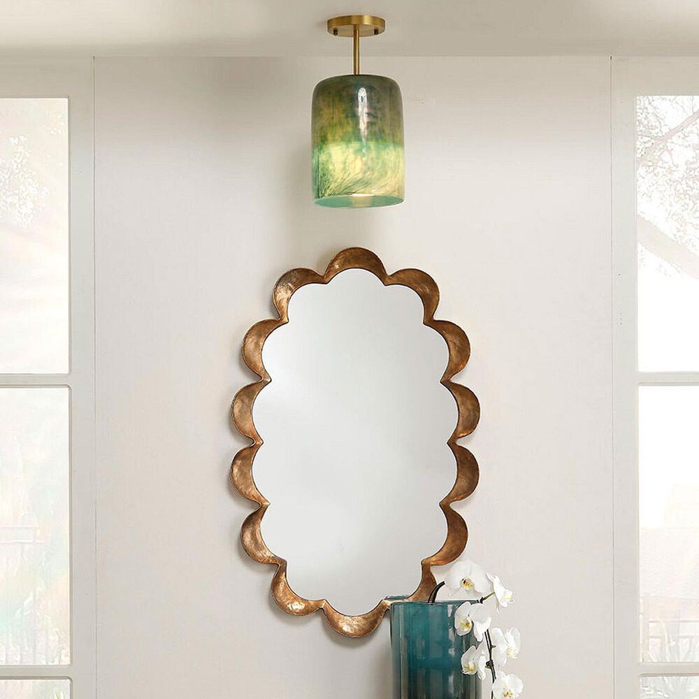Splendor Living Vapor Semi-Flush Mount with Aqua Shade in Antique Brass, , large
