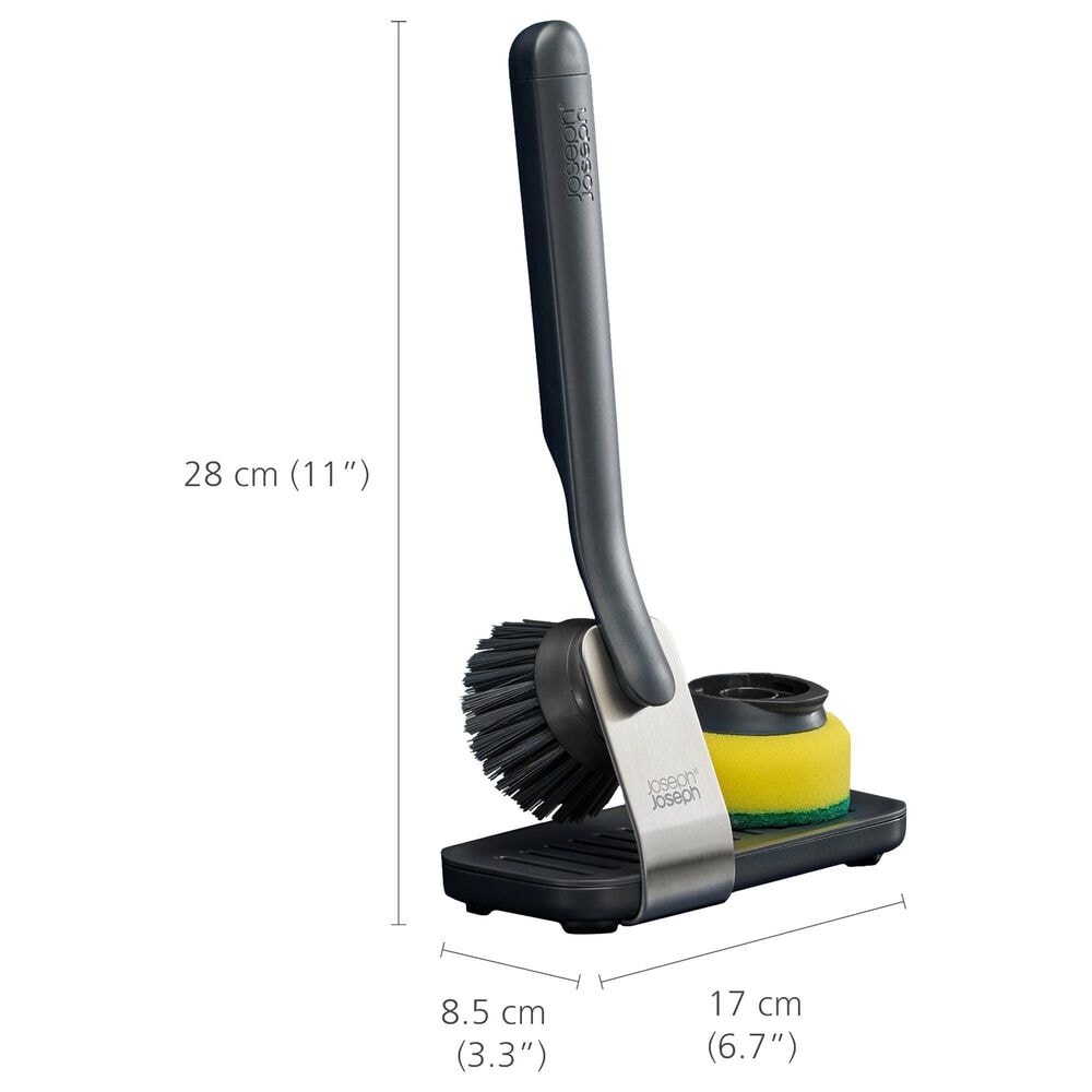 Joseph Joseph SinkTech Washing Up Brush and Sponge Set with Steel Stand in Grey, , large
