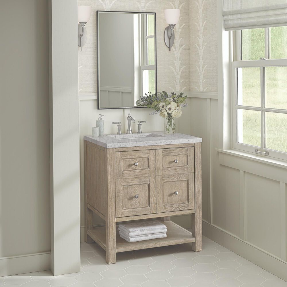 James Martin Vanities Breckenridge 30&quot; Single Vanity in Whitewashed Oak with 3 cm Eternal Jasmine Pearl Quartz Top, , large