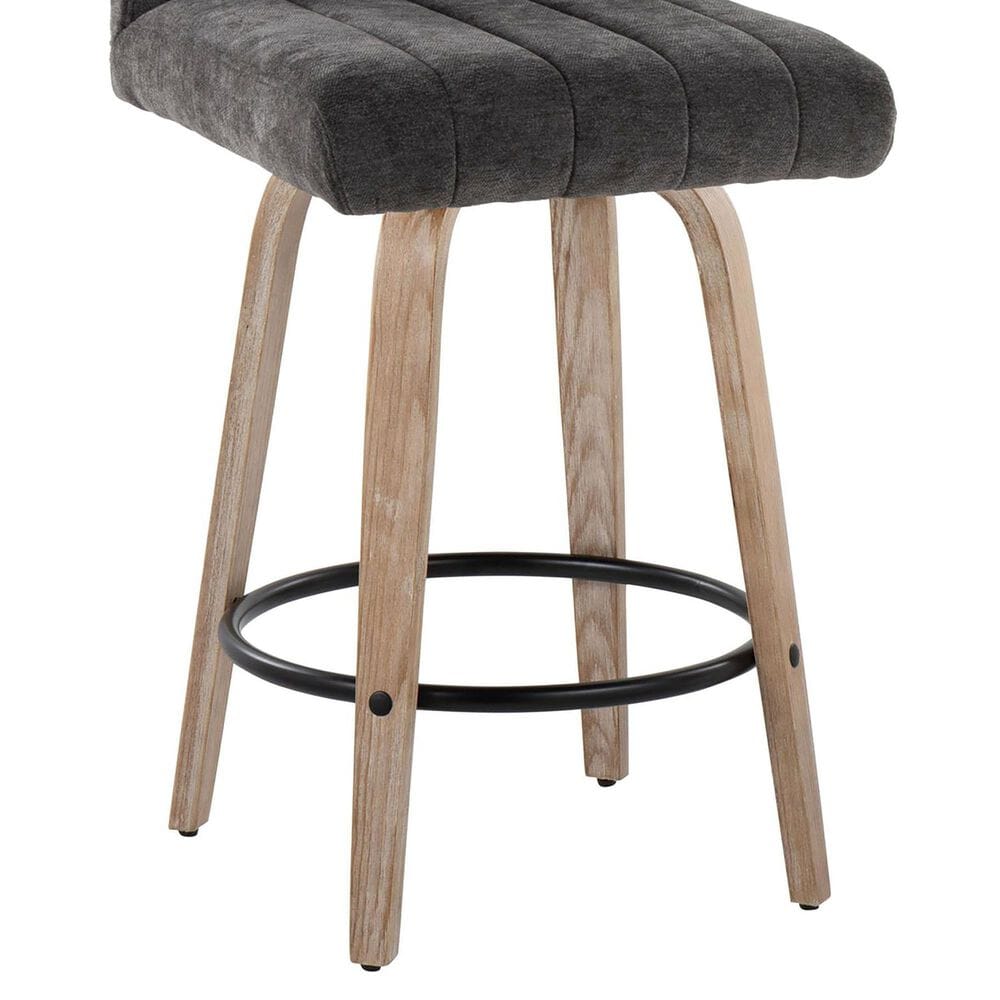 LumiSource Hank Swivel Counter Stool with Black Fabric Upholstery in Whitewashed and Black (Set of 2), , large