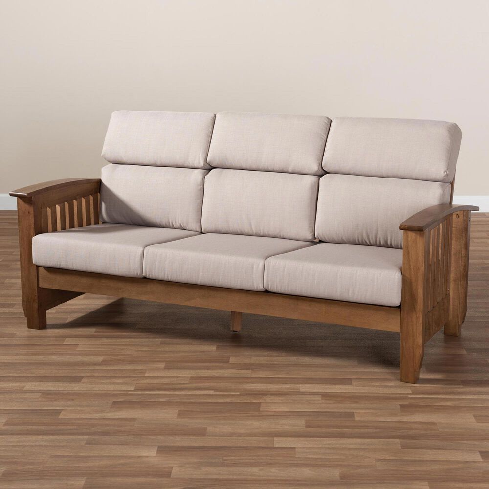 Baxton Studio Charlotte Sofa in Taupe/Walnut Brown, , large