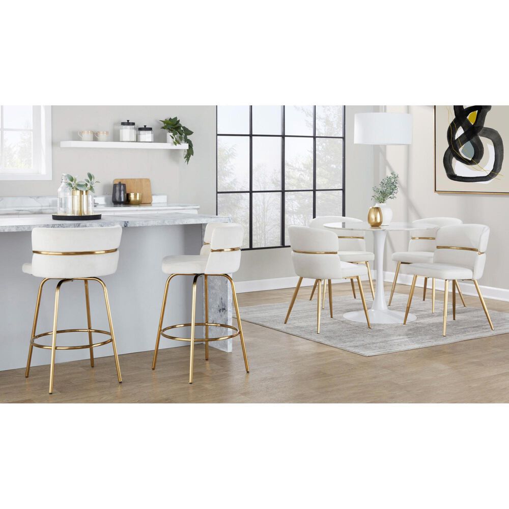 LumiSource Cinch 26" Swivel Counter Stool with Cream Upholstery in Gold (Set of 2), , large