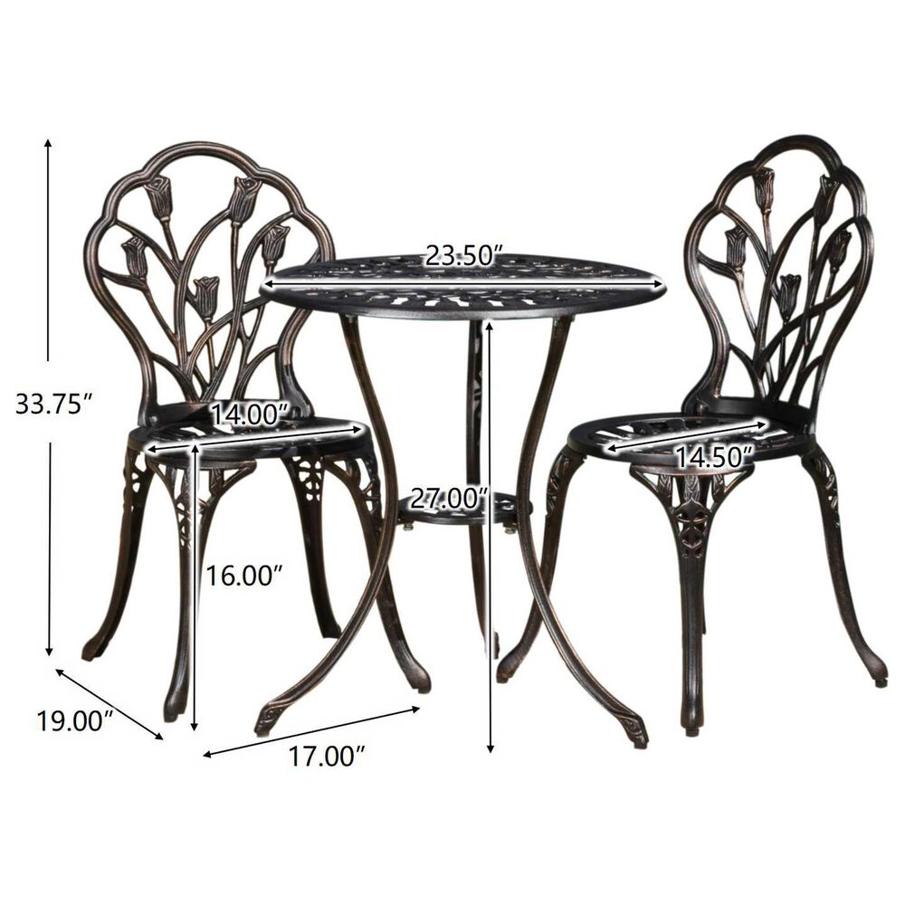 Hearth and Haven Nassau 3-Piece Bistro Set in Copper, , large