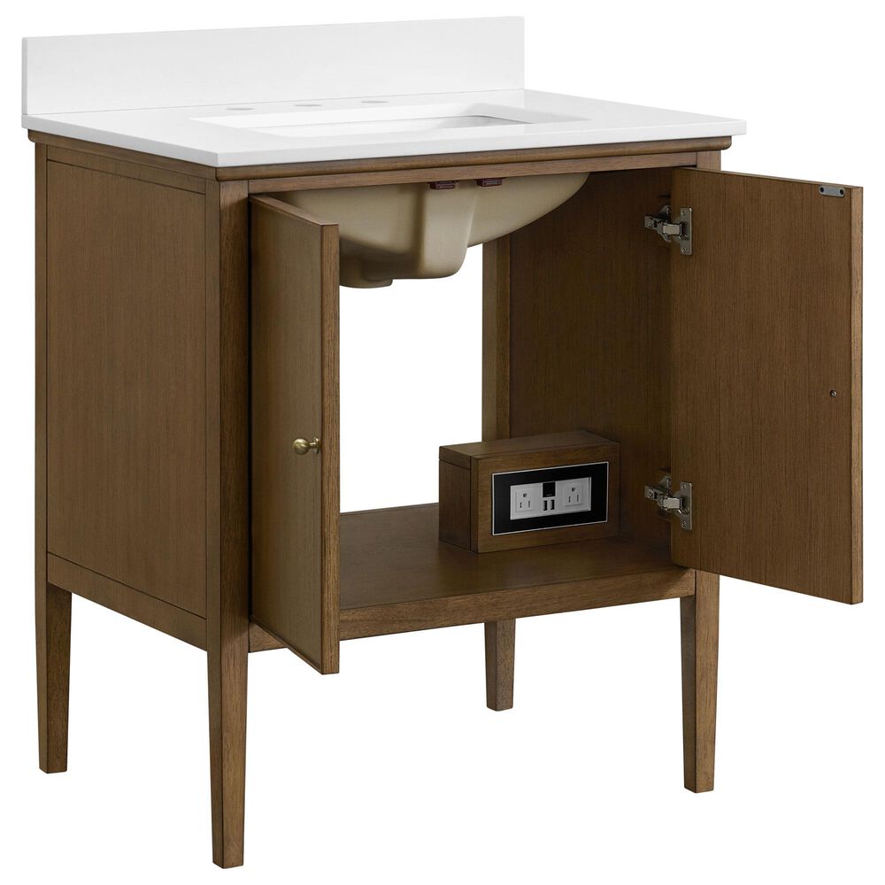 37B Heston 30" Single Bathroom Vanity in Kona with White Composite Stone Top and Backsplash, , large