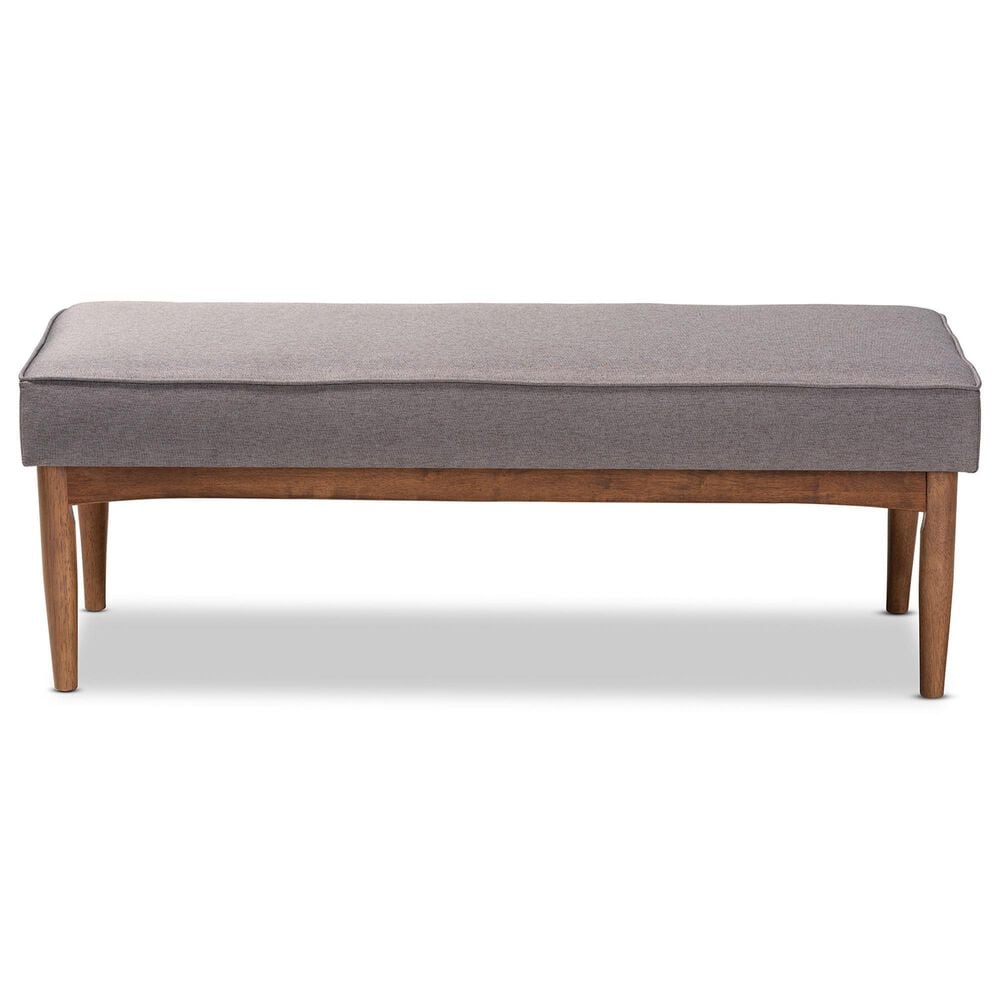 Baxton Studio Arvid Dining Bench with Gray Cushion in Walnut Brown, , large