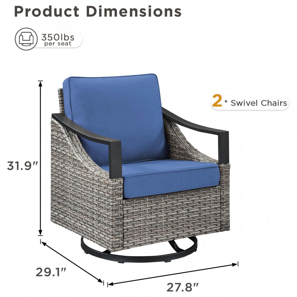 Sunwell Garden Patio Swivel Glider Chair with Gray Frame and Rocking Back in Navy (Set of 2), , large