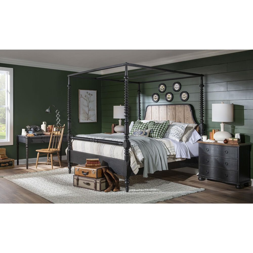 Legacy Classic Vintage Market Queen Canopy Bed in Barnwood Oak and Kettle Black, , large