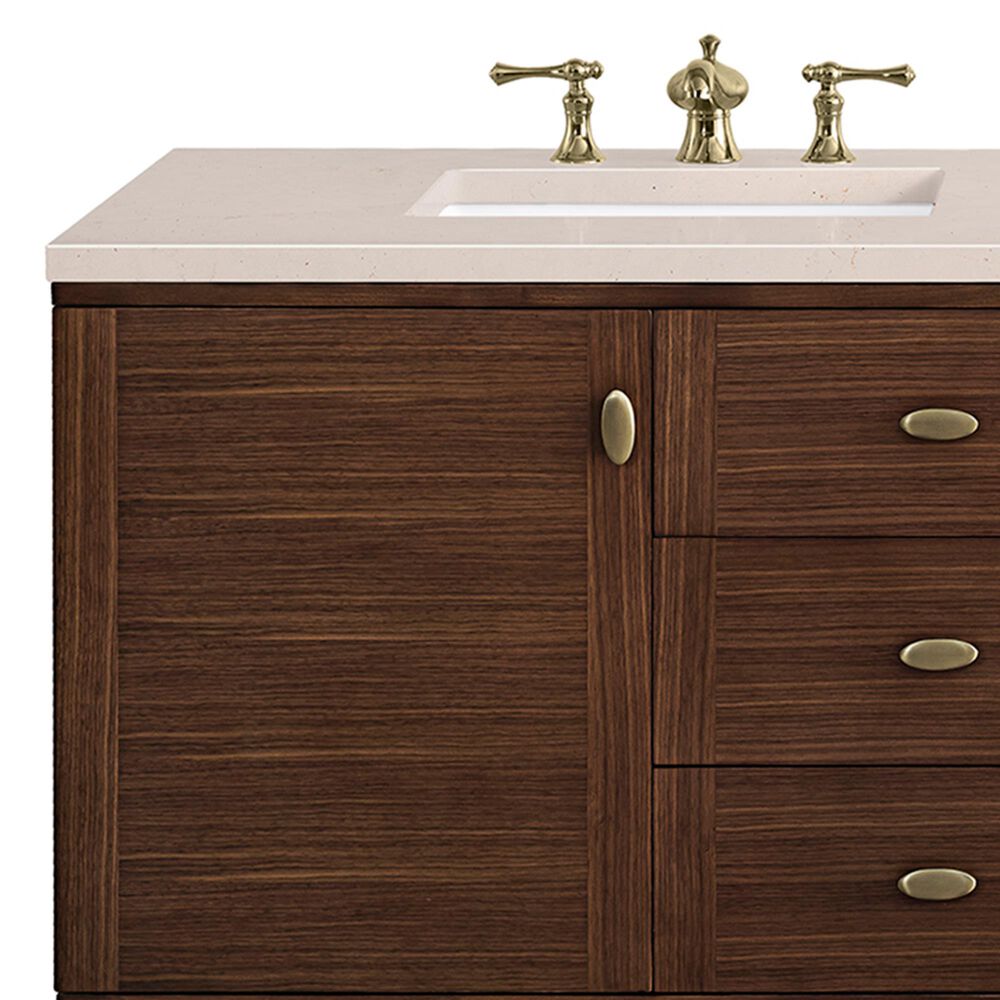 James Martin Vanities Amberly 72&quot; Double Bathroom Vanity in Walnut with 3 cm Carrara White Marble Top and Rectangular Sinks, , large
