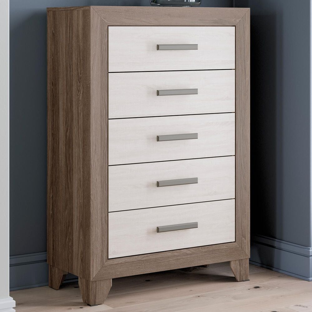 Ashley Sharnari 5-Drawer Chest in Antique White and Gray Brown, , large