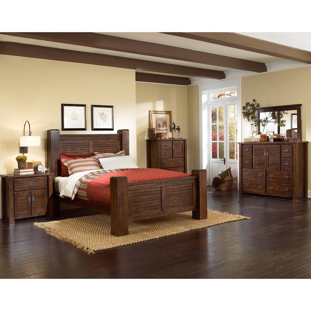 Tiddal Home Trestlewood 4-Piece King Poster Bedroom Set in Mesquite Pine, , large