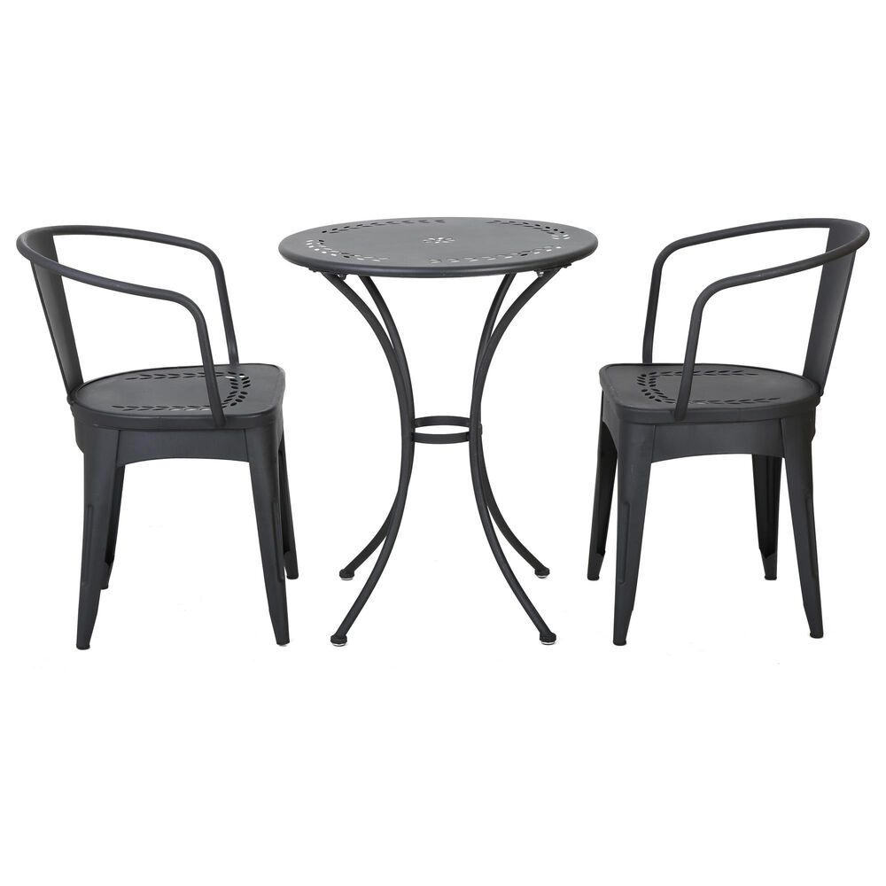 Hearth and Haven Lourdes 3-Piece Iron Bistro Set in Black, , large