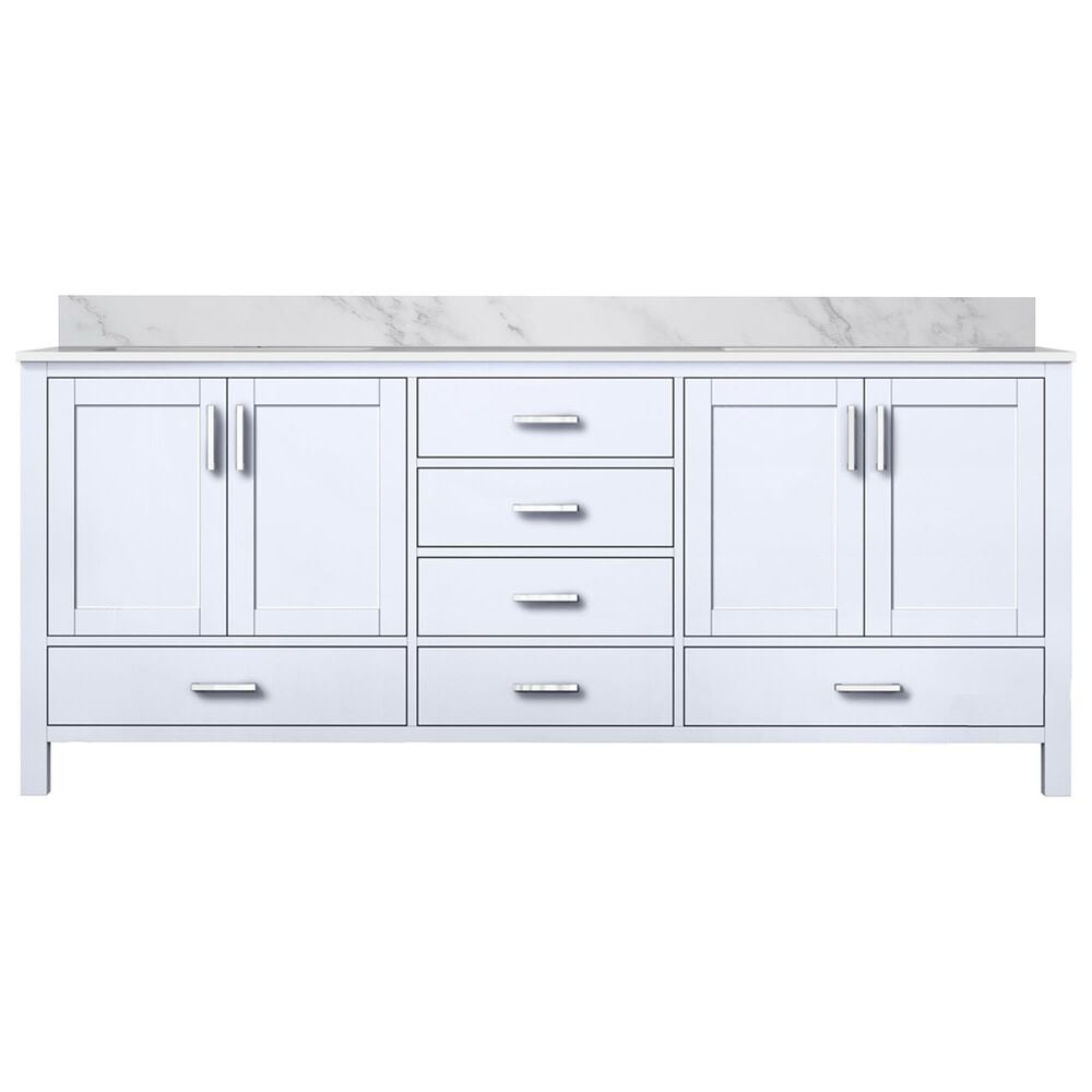 Lexora Home Jacques 80&quot; Double Bathroom Vanity in White with 2 cm White Carrara Marble Top and Rectangular Sinks, , large
