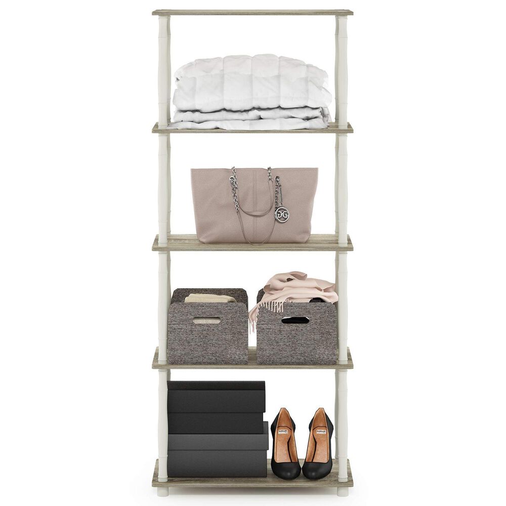 HOMLUX Turn-N-Tube 5-Tier Open Storage Bookshelf in Sonoma Oak and White, , large