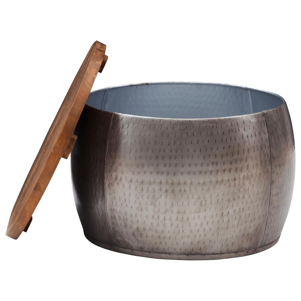 Linon Home Decor Royce 22" Drum Coffee Table with Storage in Pewter, , large