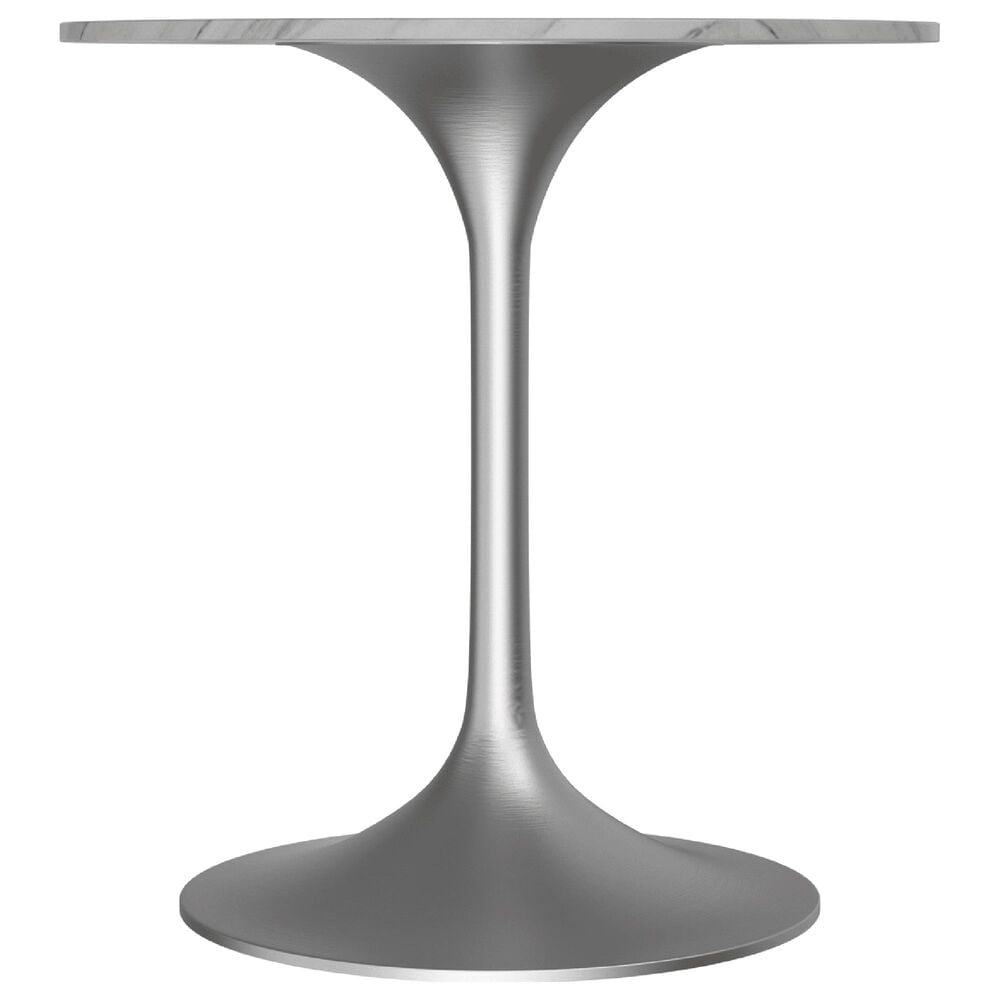 Leisuremod Verve 27&quot; Round Dining Table with Sintered Stone Top in Brushed Chrome and White - Table Only, , large