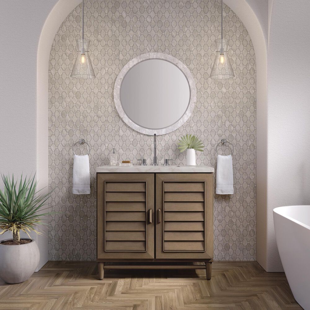 James Martin Vanities Portland 36&quot; Single Bathroom Vanity in Whitewashed Walnut with 3 cm Victorian Silver Quartz Top and Rectangular Sink, , large