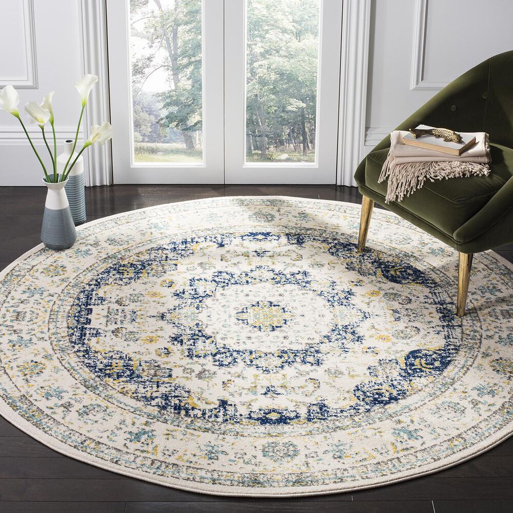 Safavieh Evoke EVK220C5R 5'1" Round Ivory/Blue Area Rug NFM
