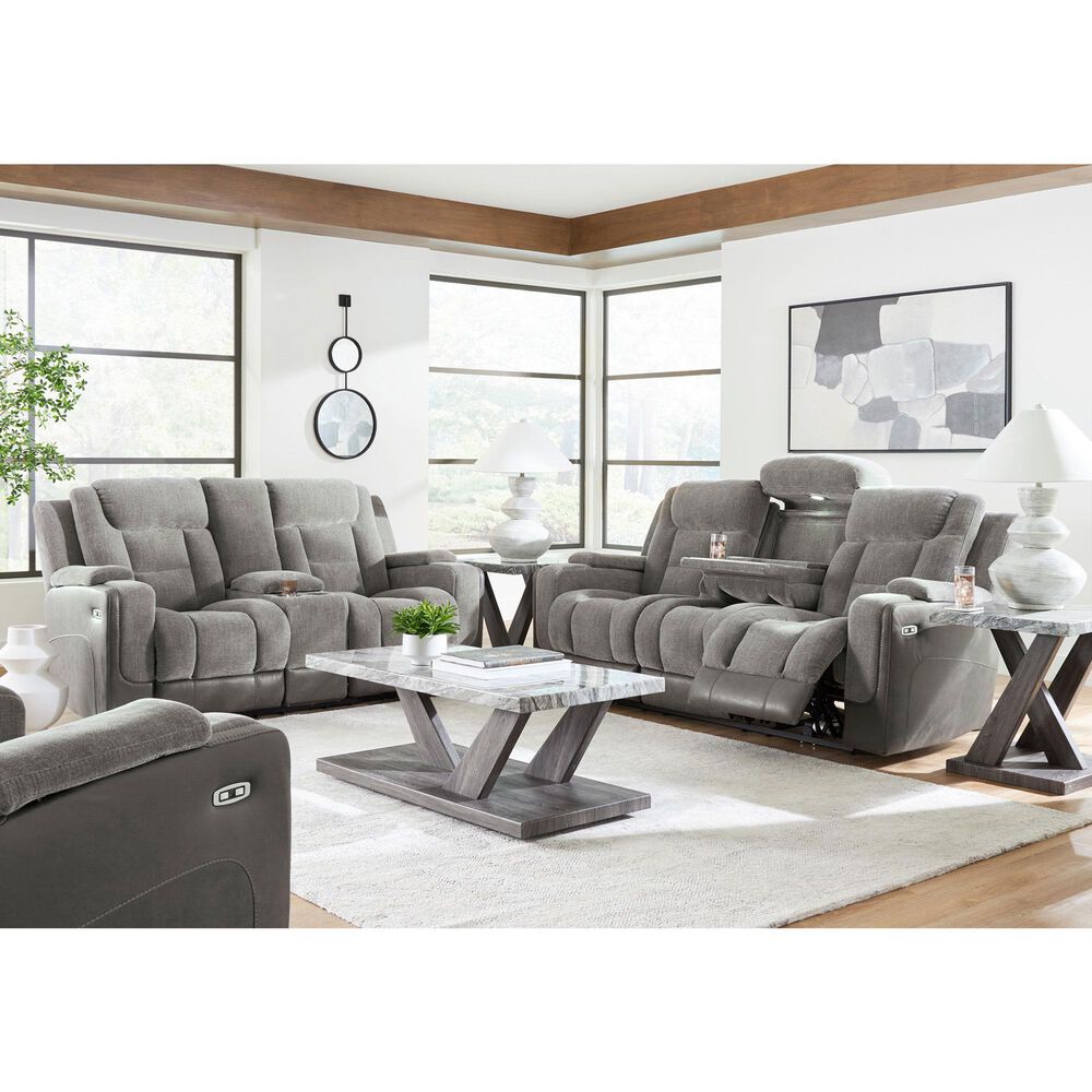 Ashley Mixed Motion Power Reclining Sofa in Shadow, , large